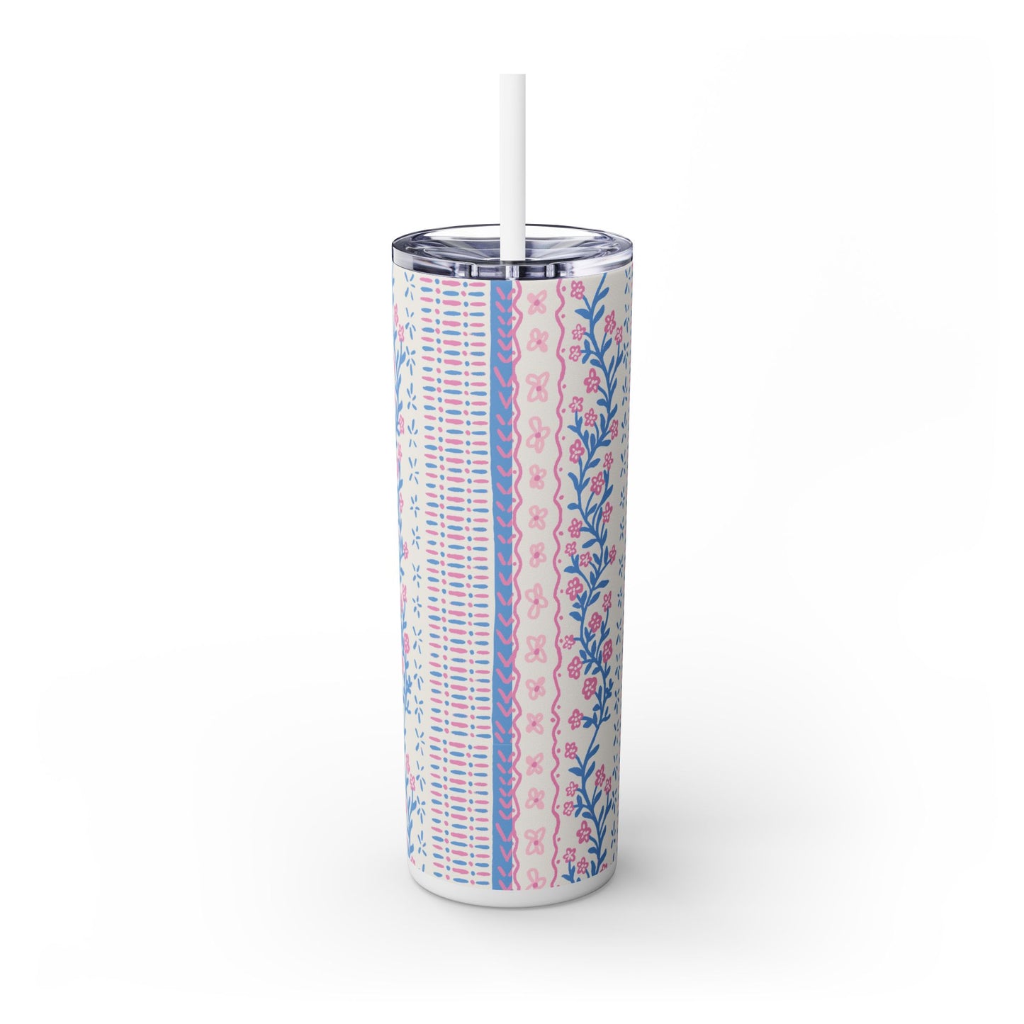 Personalized Floral Skinny Tumbler with Straw, 20oz