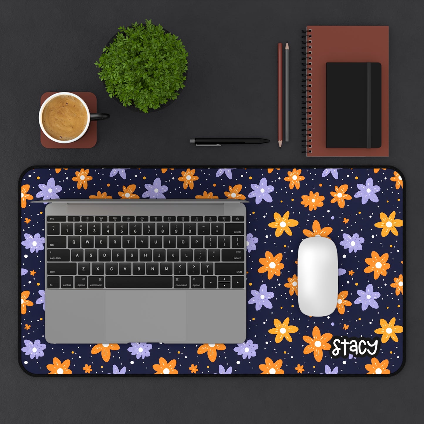 Purple and Orange Floral Desk Mat, Daisies Desk Mat, Vibrant Workspace Decor, Perfect for Student Gifts, Home Office, Flower Pattern, Teacher Appreciation