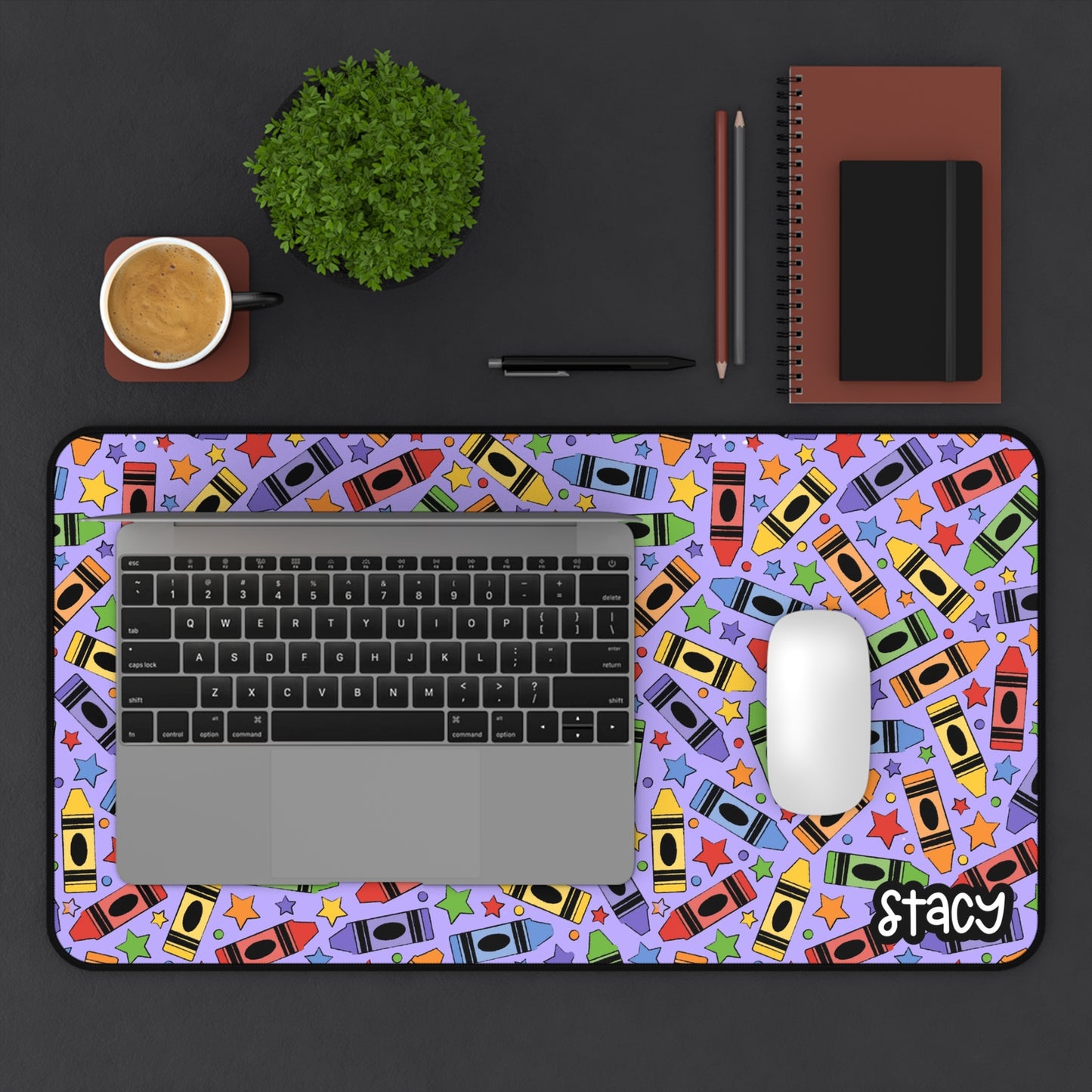 Colorful Crayon Desk Mat Lavender– Fun Teacher Desk Mat - Teacher Gift - Fun Desk Mat for Kids