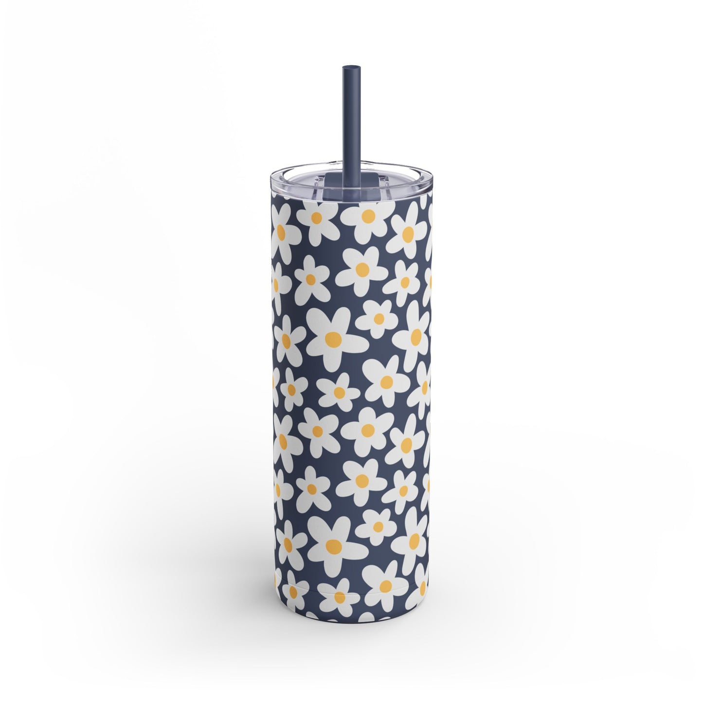 Daisy Pattern 20oz Skinny Matte Tumbler - Floral Insulated Travel Cup with Straw