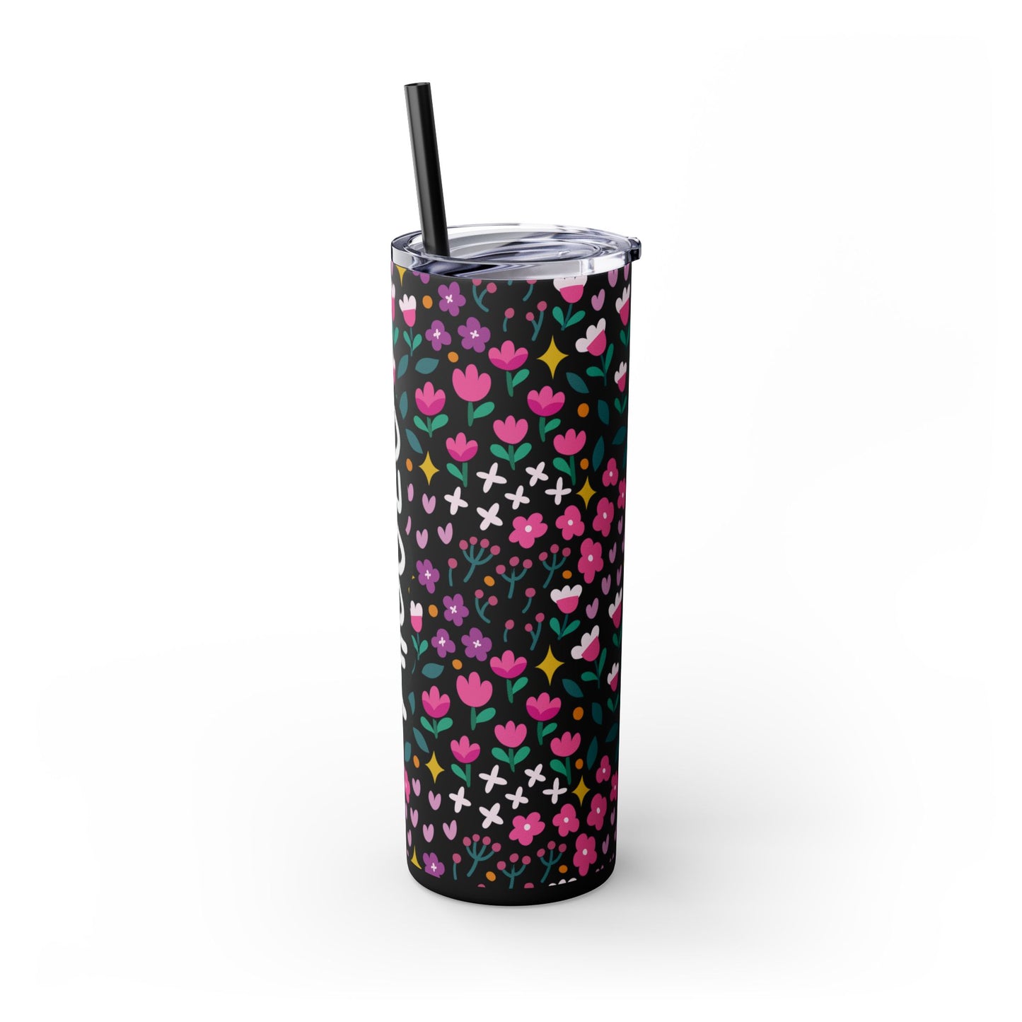Personalized Floral Skinny Tumbler with Straw, 20oz