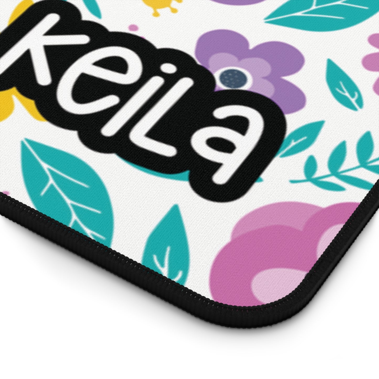Personalized Pink and Purple Flowers Desk Mat | Cute Desk Pads