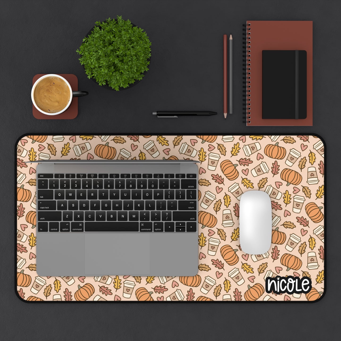 Pumpkin Spice Latte Desk Mat, Autumn-Themed Desk Mat, Cozy Workspace Decor, Seasonal Desk Accessories, Pumpkin Spice Vibes, Personalized Office Mat