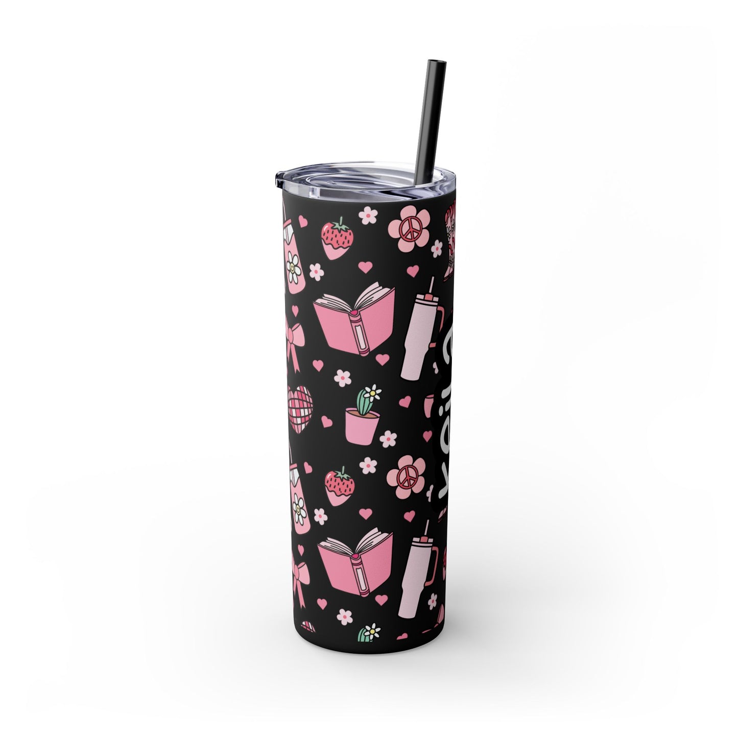 Personalized Girly Skinny Tumbler with Straw, 20oz