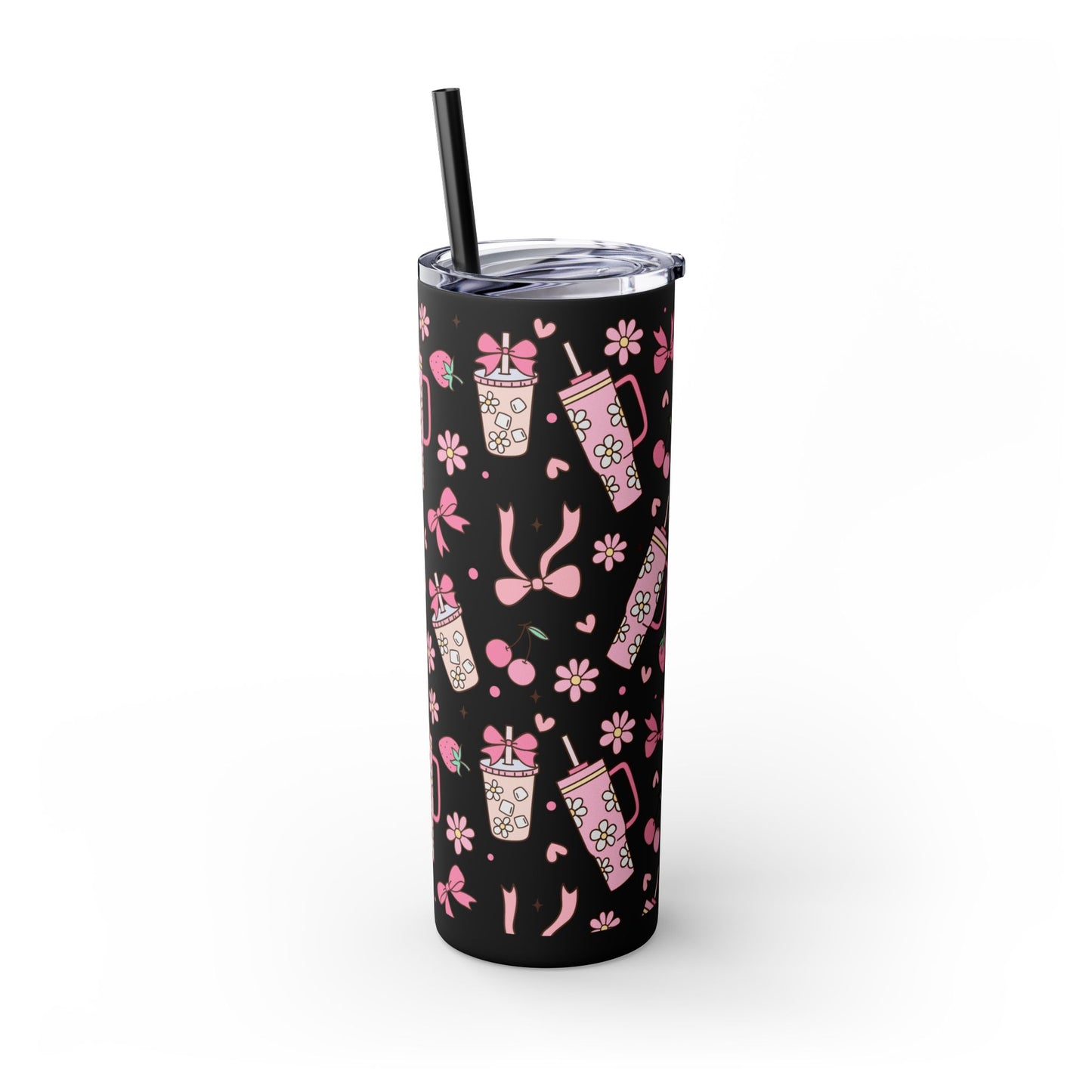 Tumbler Cup Coquette Bookish Girlie Pink Bows 20oz - Black