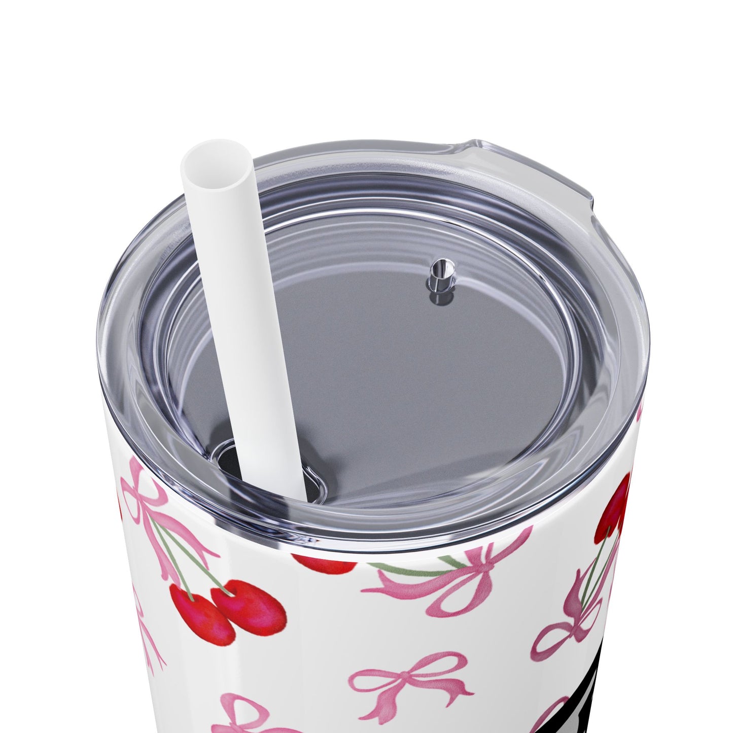 Personalized Coquette Cherry Skinny Tumbler with Straw, 20oz