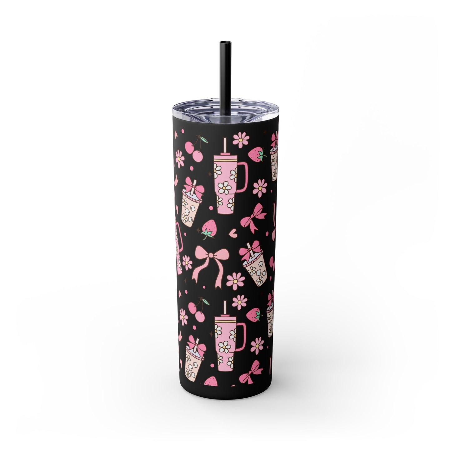 Tumbler Cup Coquette Bookish Girlie Pink Bows 20oz - Black