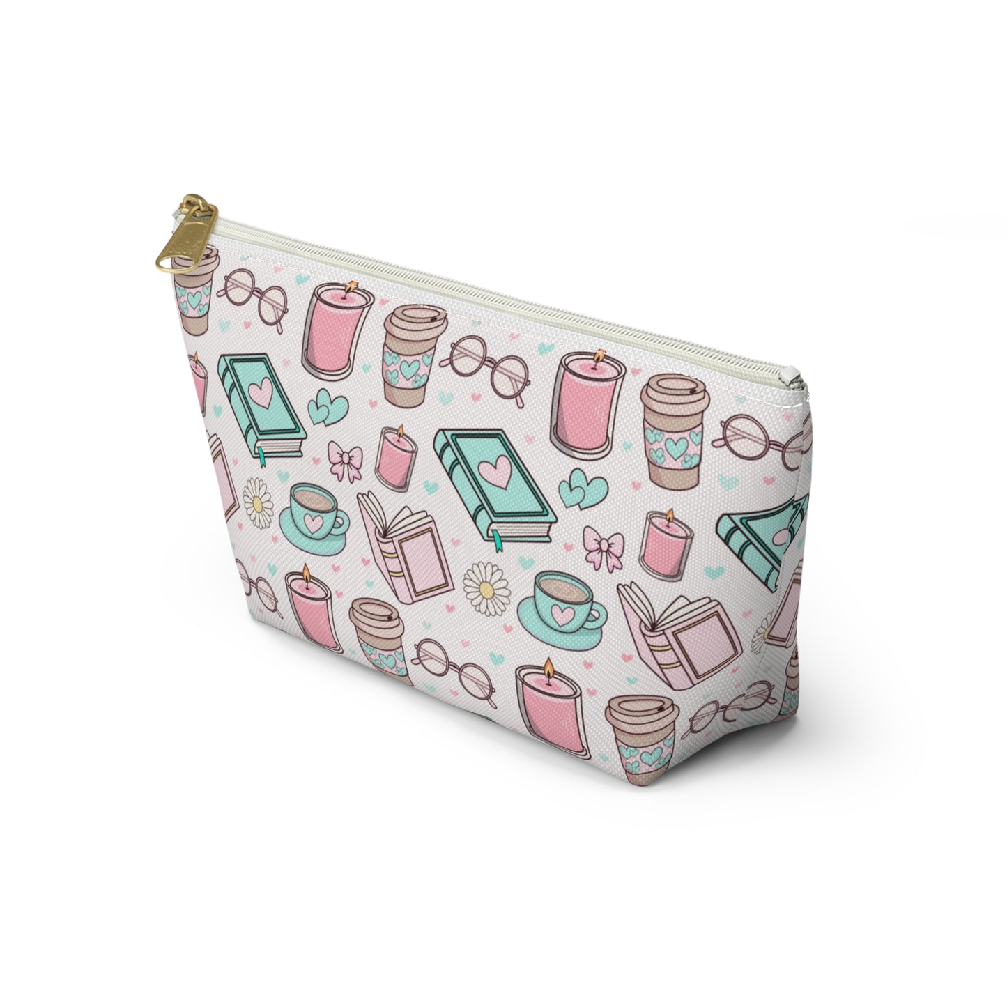 Chic Coffee & Book Lovers Accessory Pouch, Makeup Bag, Travel Organizer, Gift for Readers, Cute Pencil Case, Coffee-Themed Pouch