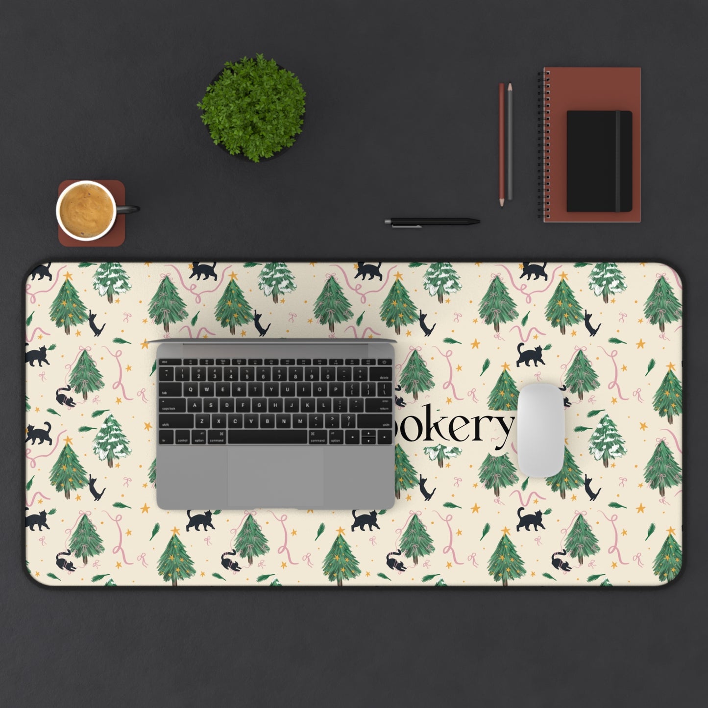 Custom Black Cats Christmas Trees Desk Mat