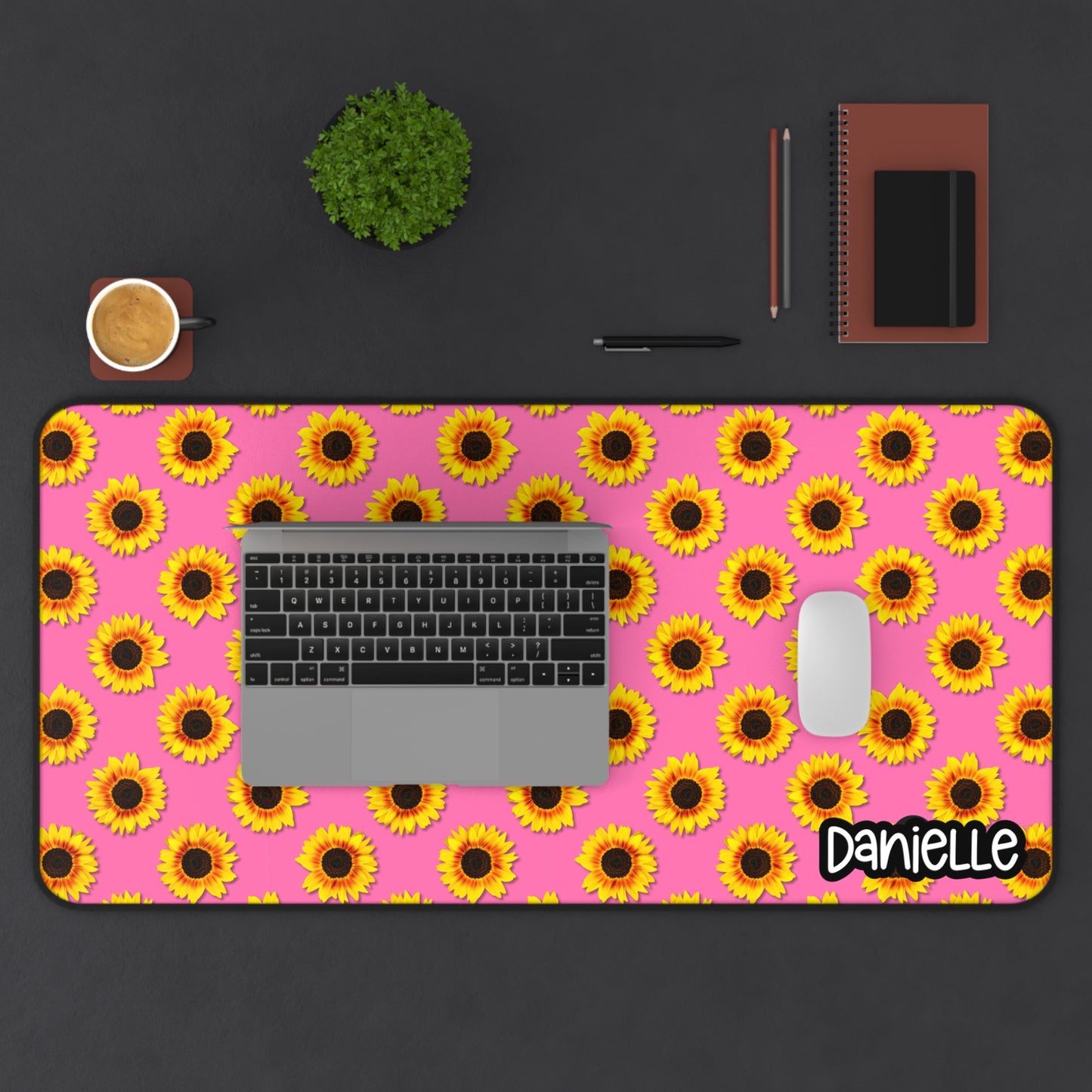 Sunflower Personalized Desk Mat - Bright Pink Floral Office Decor