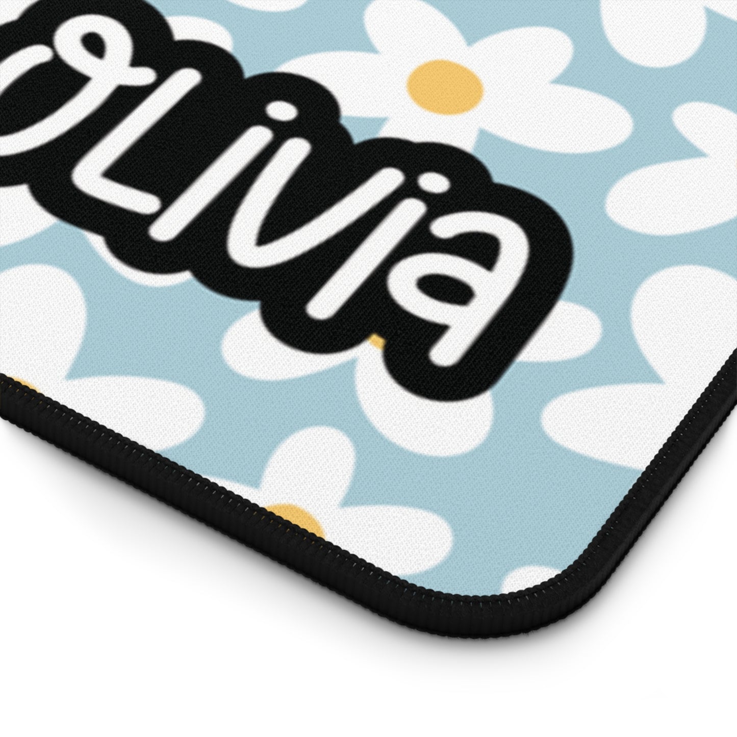 Personalized Daisies Floral Desk Mat Light Blue| Cute Desk Pad