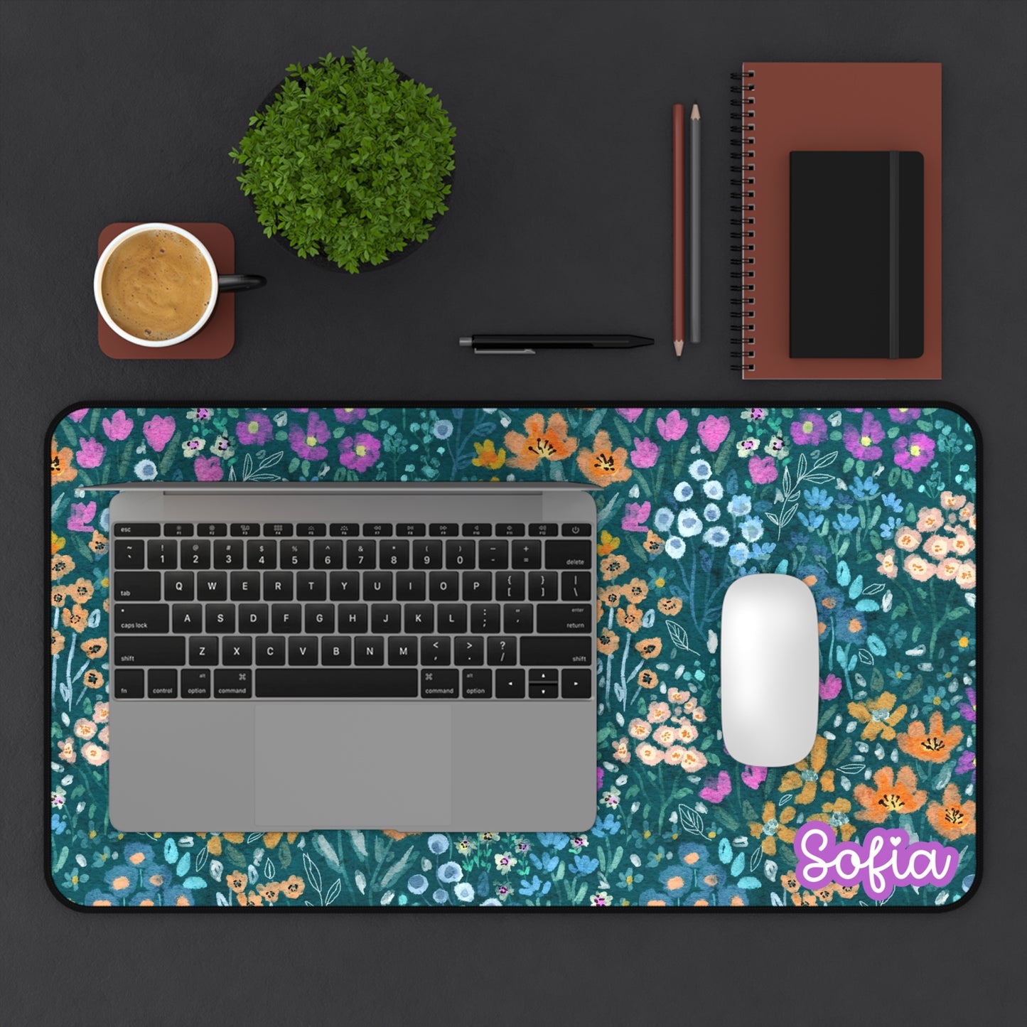 Floral Personalized Desk Mat, Custom Office Decor, Working from Home Accessory, Gift for Her, Cute Desk Accessories