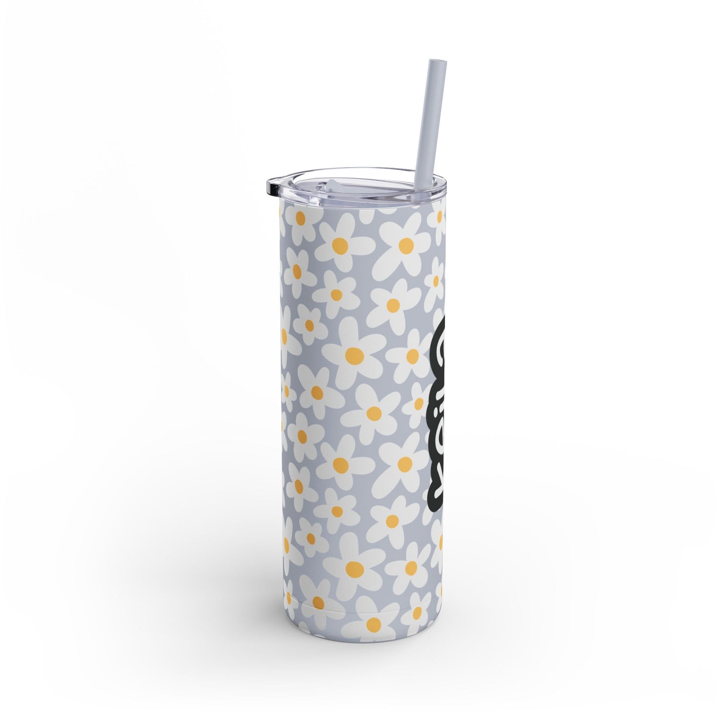 Personalized Retro Flowers Skinny Matte Tumbler, 20oz