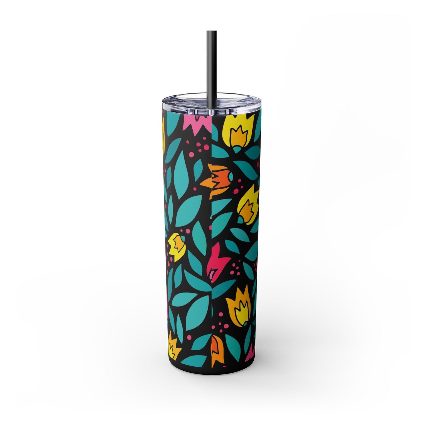 Personalized Floral Skinny Tumbler with Straw, 20oz