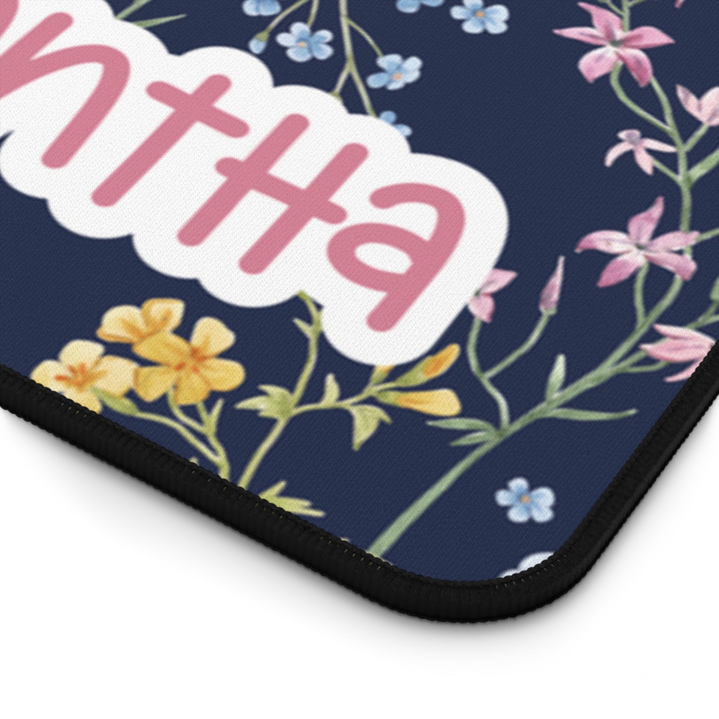 Floral Elegant Custom Desk Mat Navy Blue | Personalized Desk Mat | Cute Desk Pad
