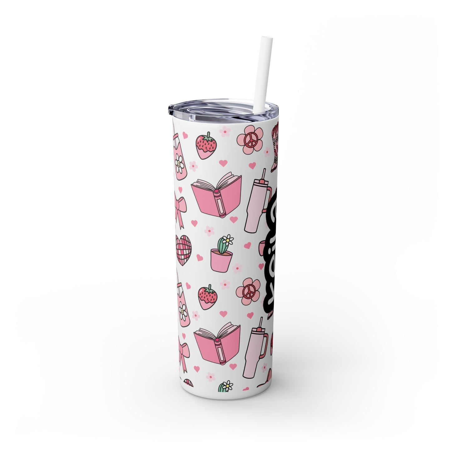 Personalized Cute Girly Skinny Tumbler with Straw, 20oz