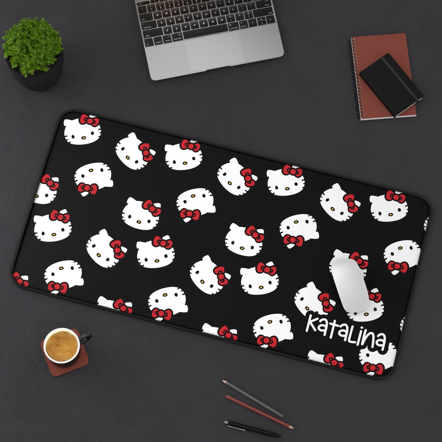 Personalized Hello Kitty Desk Mat Black | Cute Desk Pads