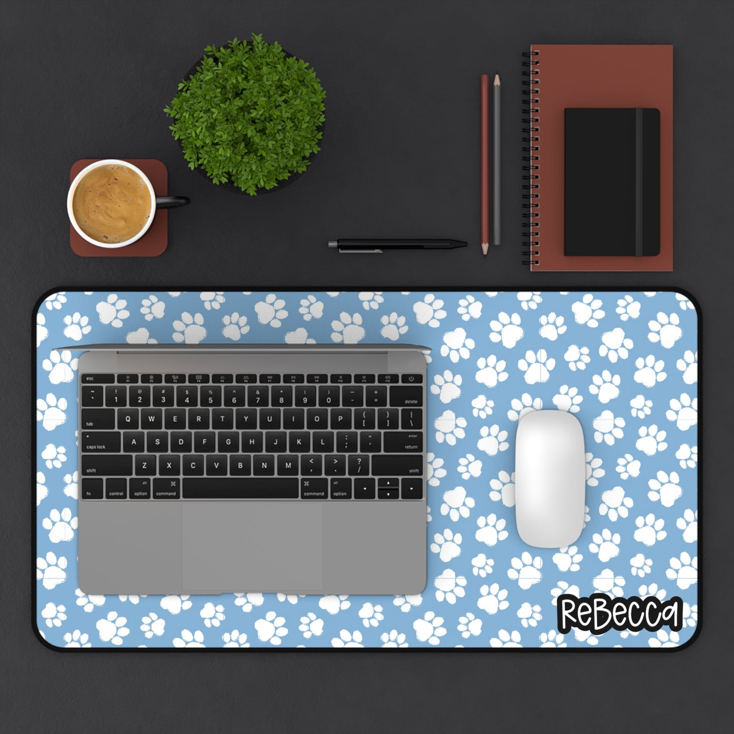 Cute Paw Print Desk Mat Blue, Dog Lover Desk Mat, Pet Lover’s Workspace Accessory, Dog Cat Home Office Decor, Gift for Animal Lovers, Blue Paw Print Mouse Pad