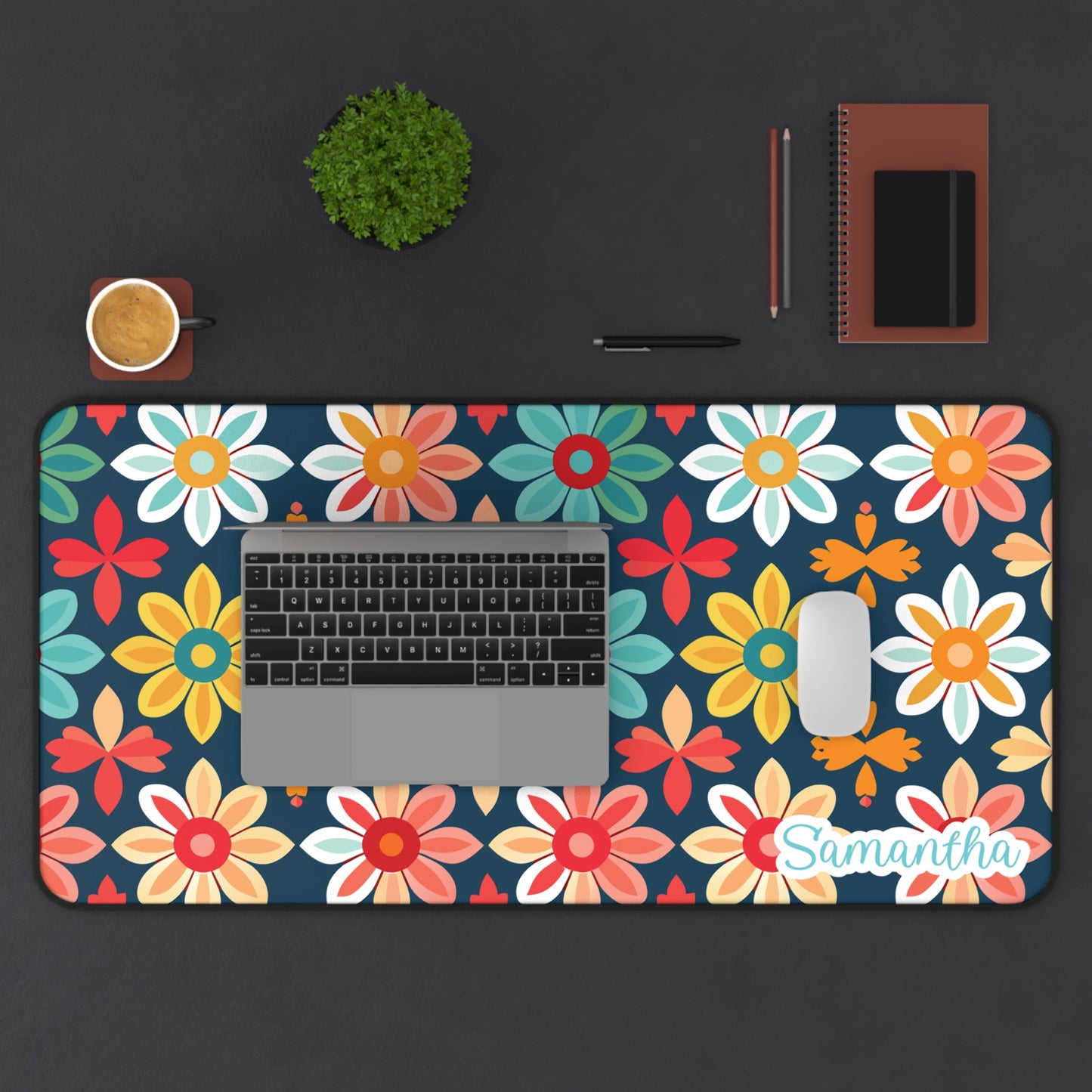 Personalized Bright Floral Desk Mat | Cute Desk Pad