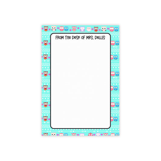 Cute Custom Note Pads for Teachers, Personalized Sticky Notes, Owl Design Memo Pads, Appreciation Gift, Classroom Stationery