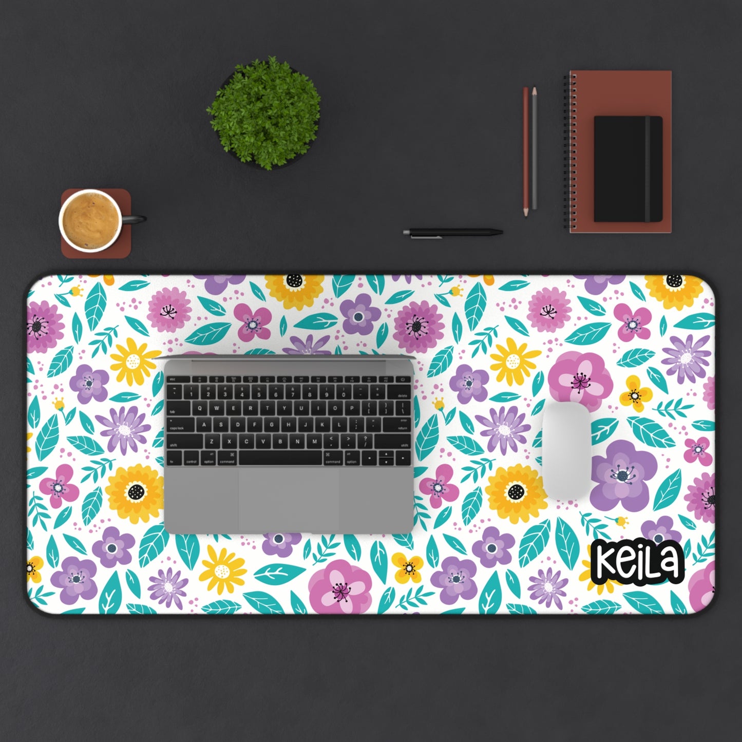 Personalized Pink and Purple Flowers Desk Mat | Cute Desk Pads