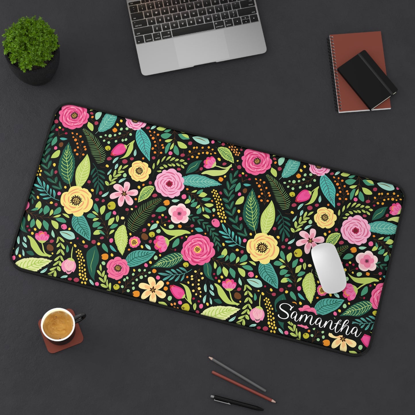 Personalized Hibiscus Floral Desk Mat | Elegant Floral Desk Mat | Chic Botanical Desk Mat | Cute Desk Pad