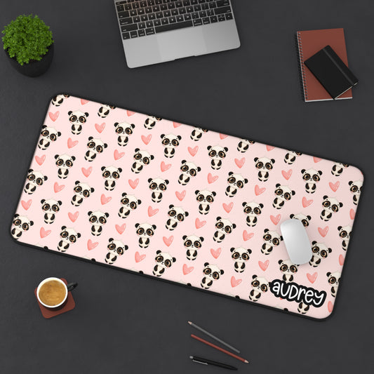 Cute Panda Desk Mat, Cute Kawaii Pink Desk Mat, Mouse Pad for Home Office, Gaming, Gifts for Animal Lovers, Cute Decor, Pink and Black Design