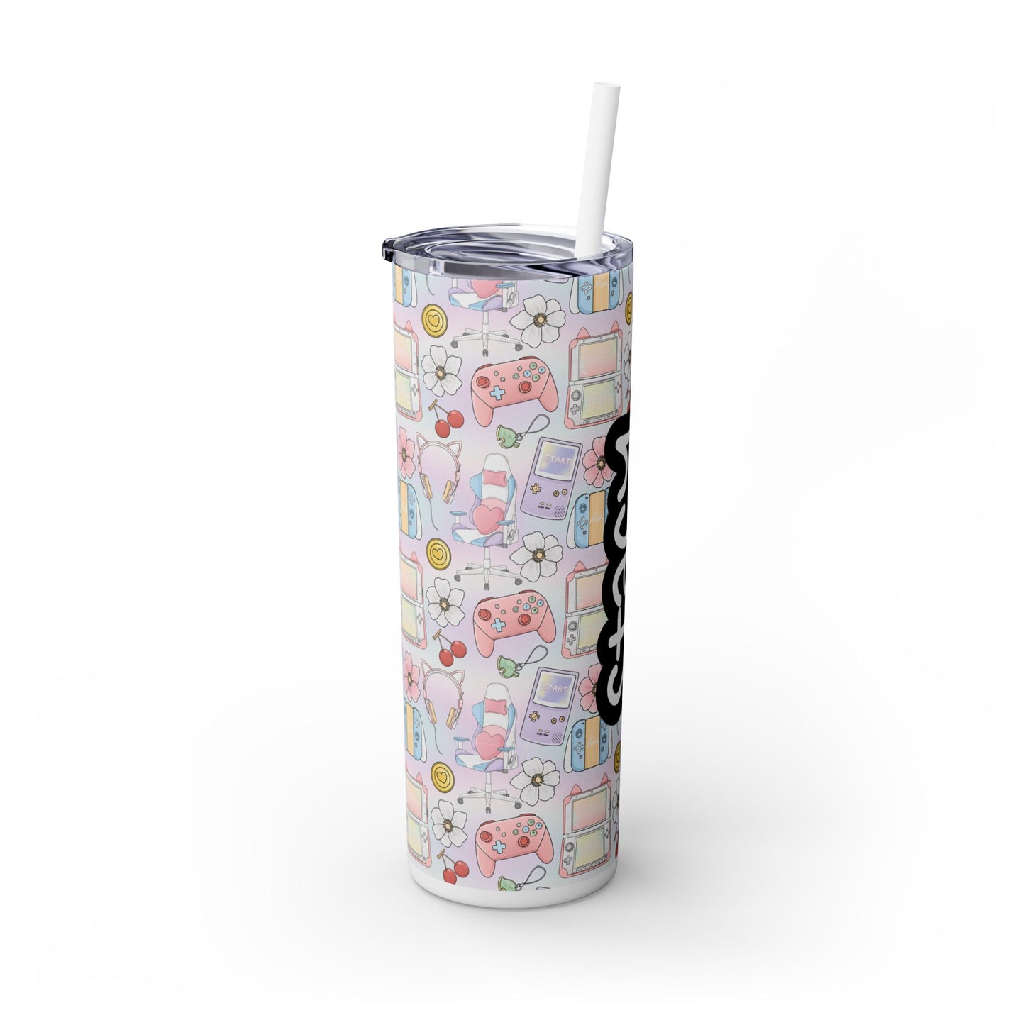 Personalized Gamer Girl Skinny Tumbler with Straw, 20oz