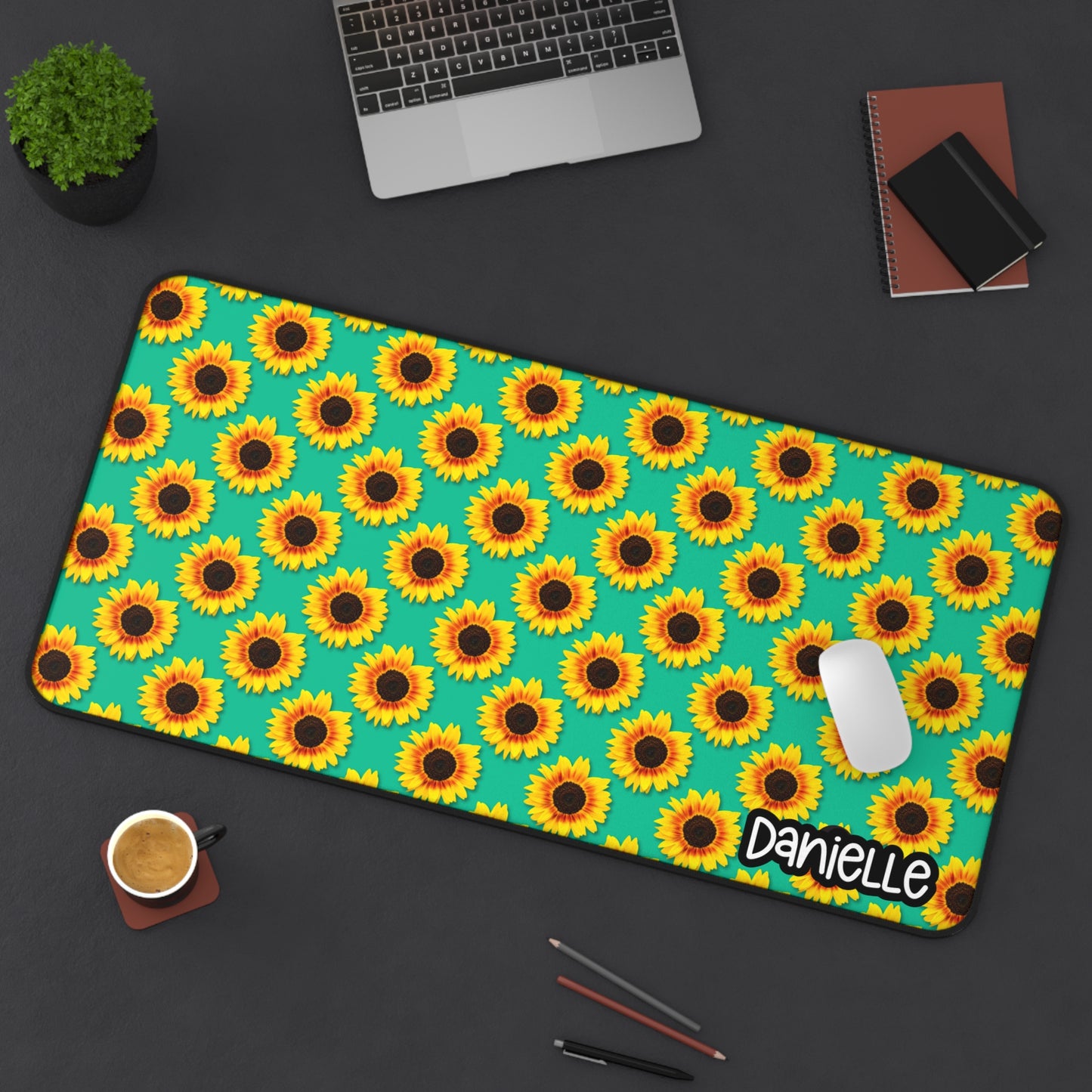 Sunflower Personalized Desk Mat Green - Floral Office Decor