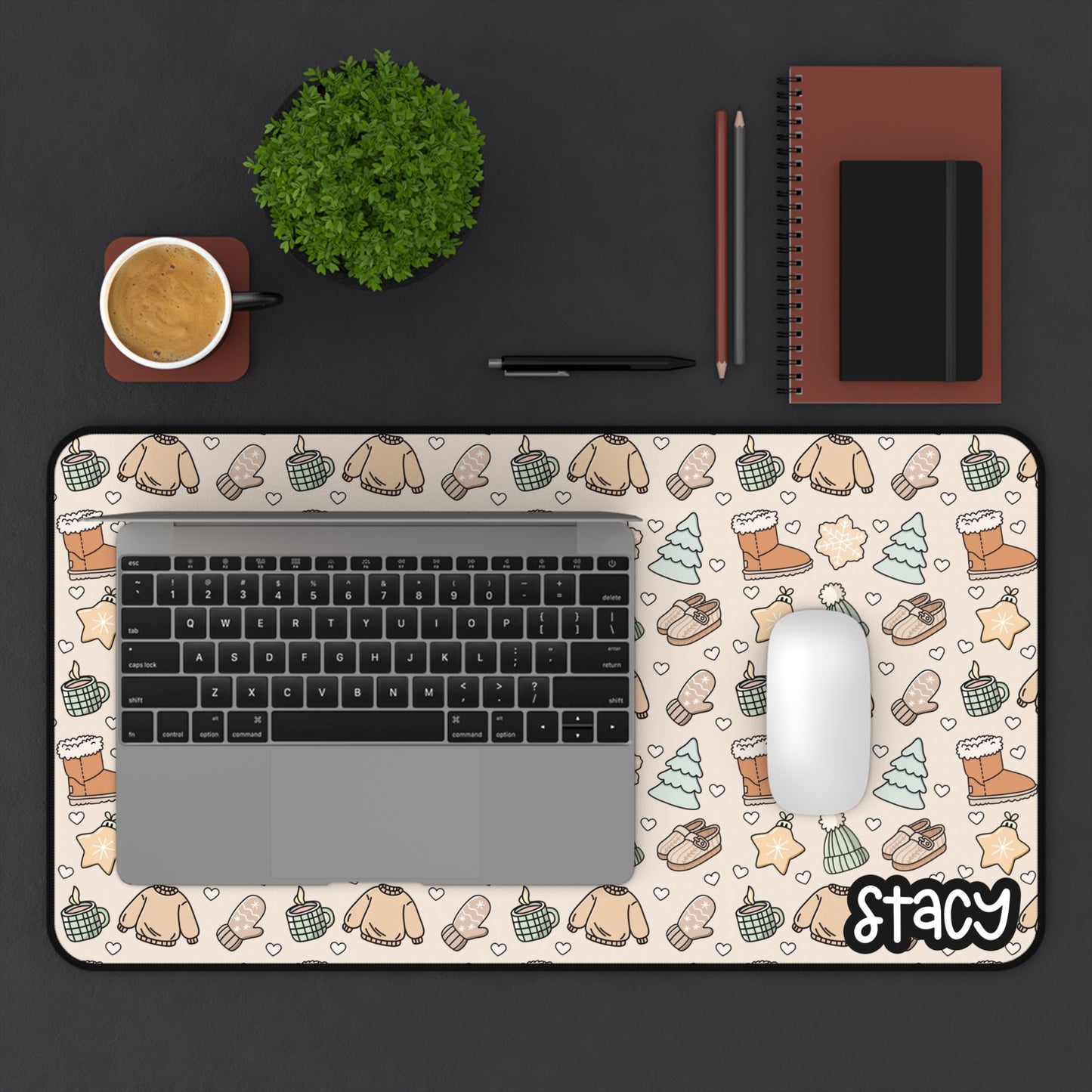 Cozy Holiday Desk Mat with Personalized Name | Sweater Weather Desk Mat