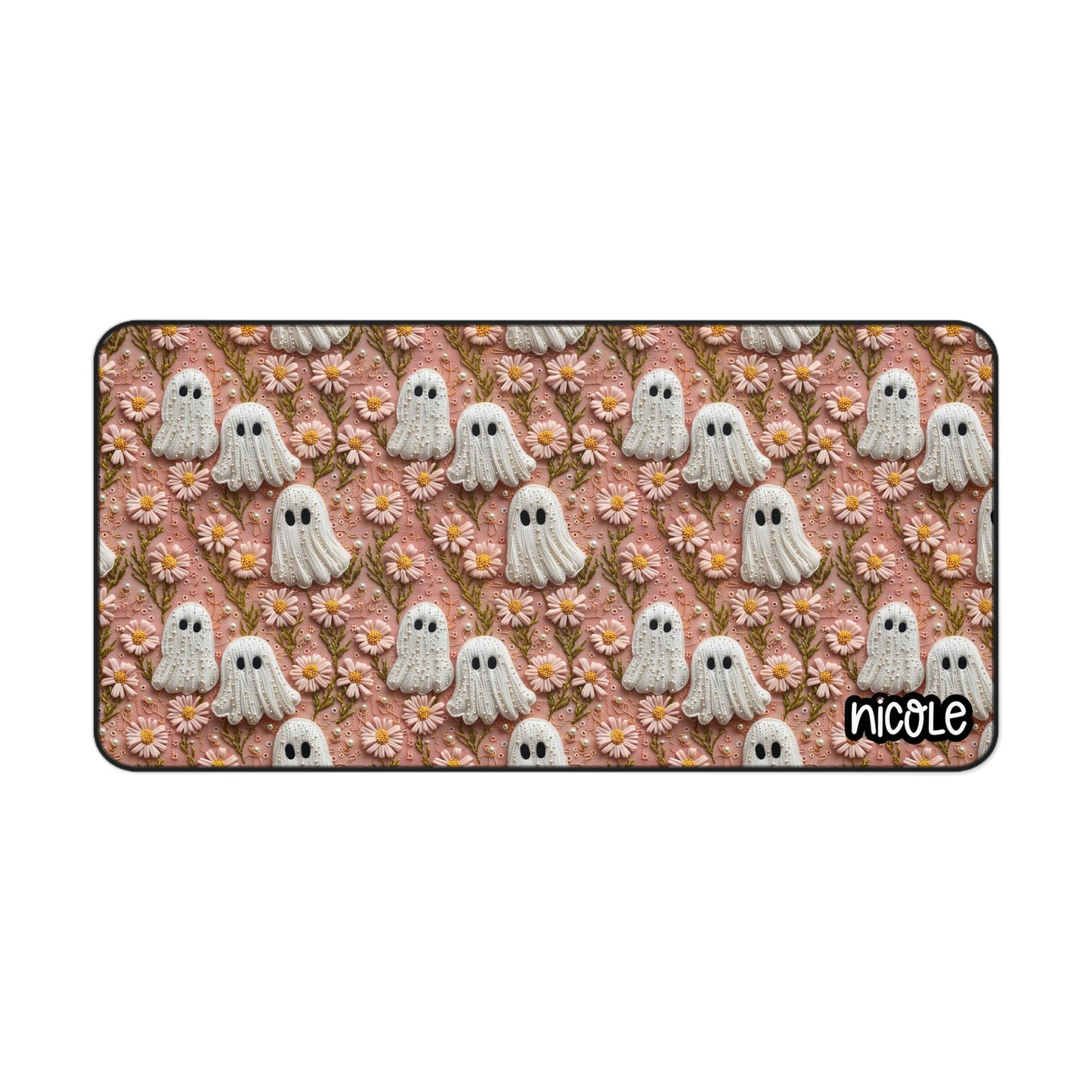 Whimsical Ghosts Desk Mat - 3D Embroidered Style Ghosty Desk Mat - Fun Home Office Decor, Spooky Season Gift, Gaming Accessories, Halloween Decor