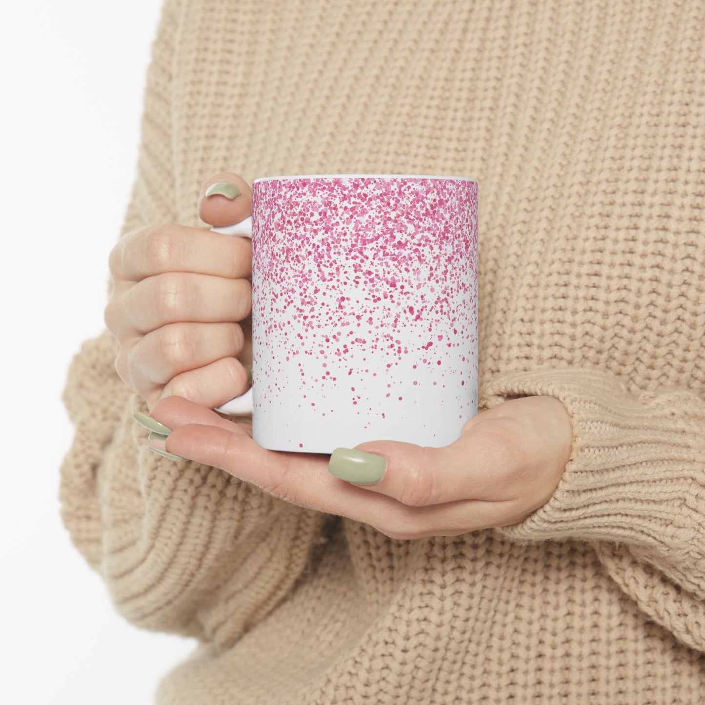 Cute Personalized Pink Glitter Coffee Mug (11oz)