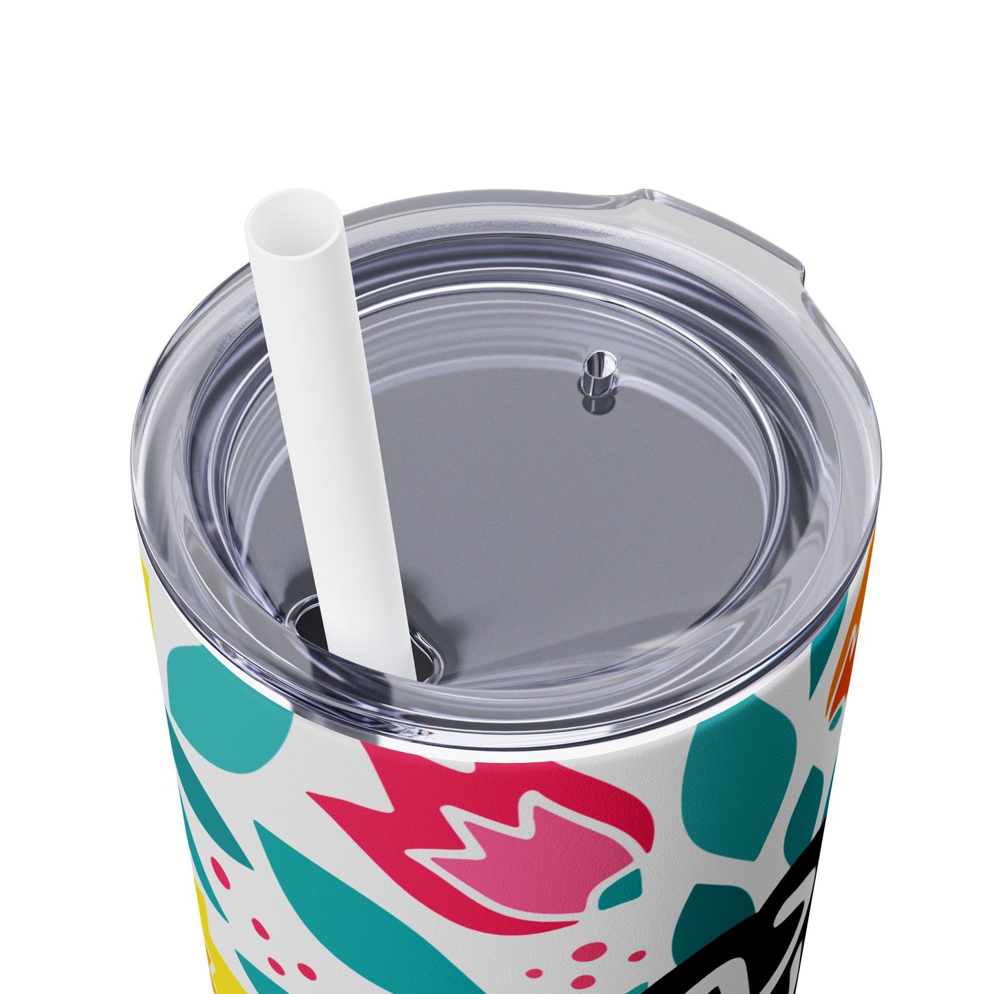 Personalized Floral Skinny Tumbler with Straw, 20oz
