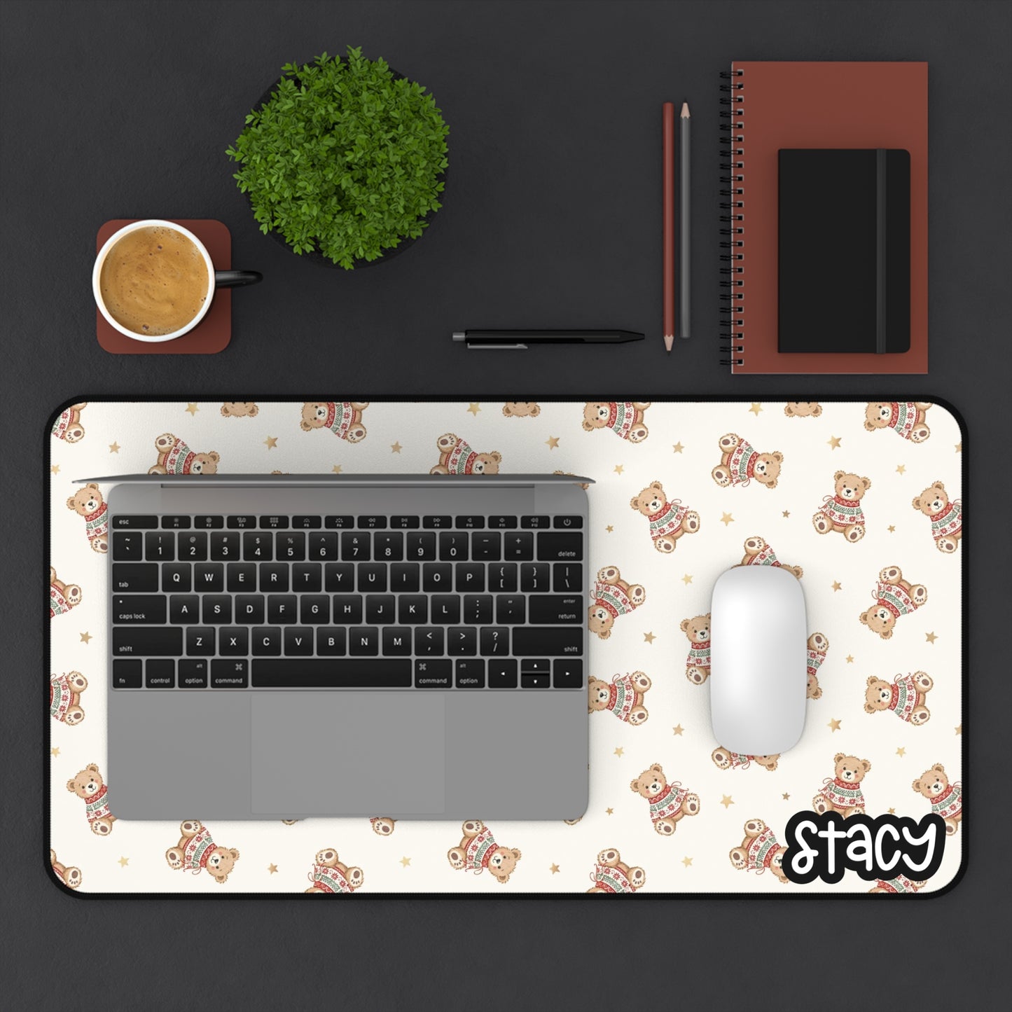 Personalized Holiday Bear Pattern Desk Mat for Cozy Workspaces