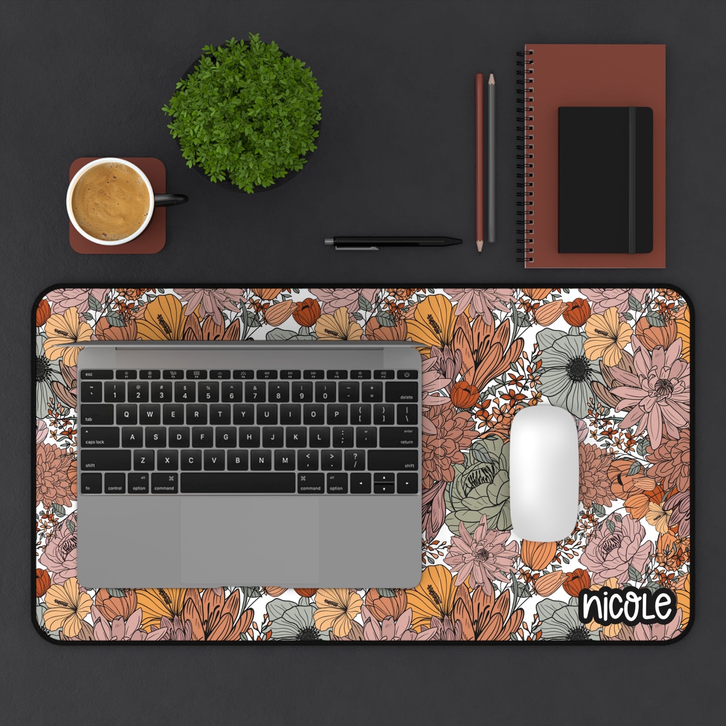 Cozy Autumn Floral Desk Mat, Personalized Desk Pad, Office Decor, Gift for Her, Home Office Accessory, Custom Desk Mat