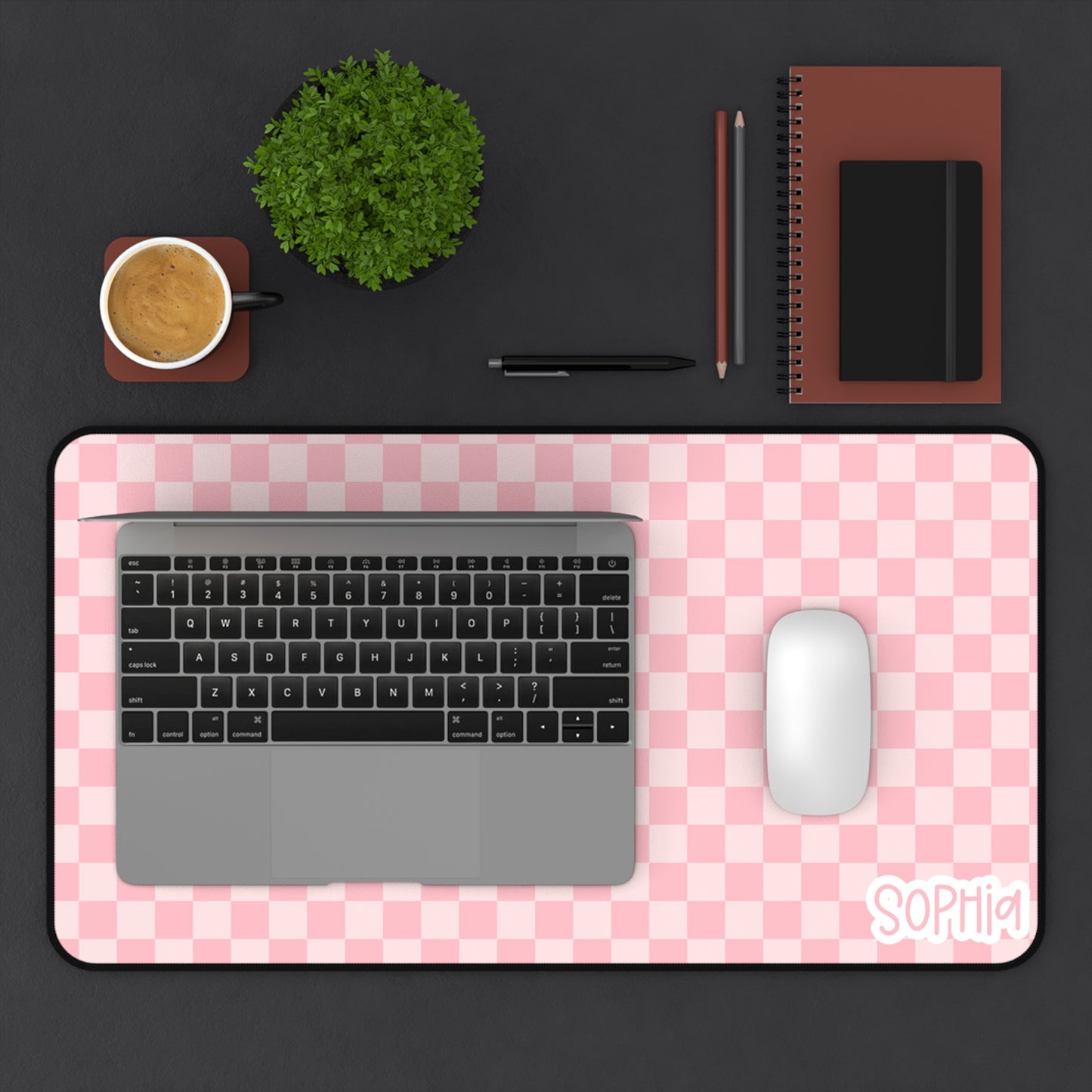 Pink Checker Desk Mat – Personalized Customizable Mouse Pad