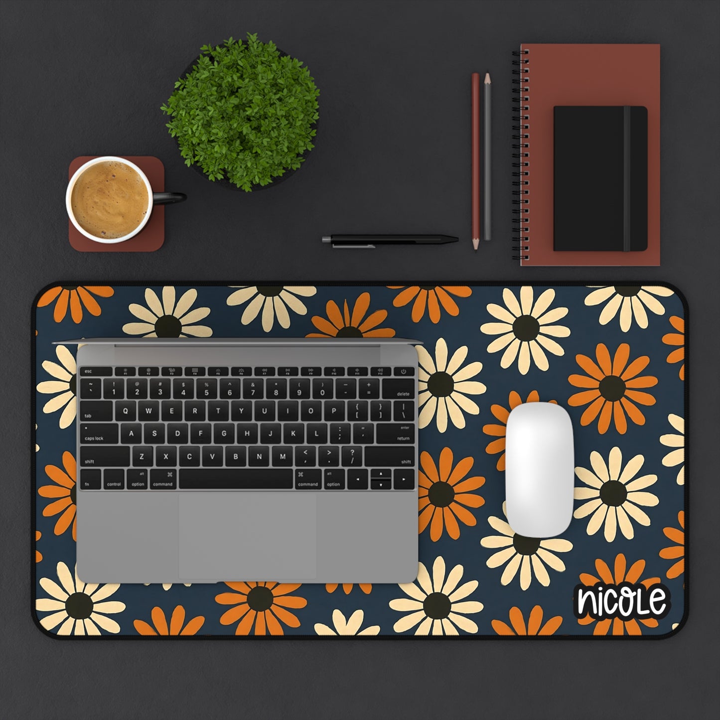 Autum Daisies Flowers Desk Mat for Home Office, Desk Pad, Flower Print Mouse Pad, Ergonomic Workstation Mat, Cute Office Decor