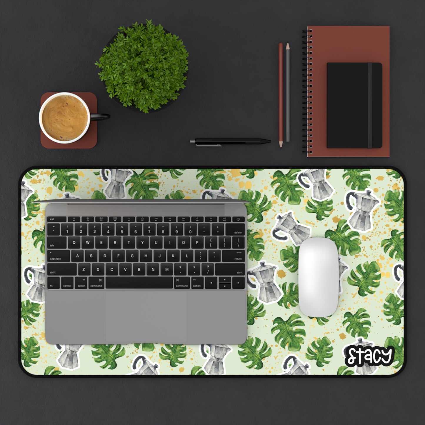 Greca Tropical Desk Mat with Leaves, Monstera Leaves Mousepad, Monstera Leaves Desk Mat, Home Office Accessory, Greenery Desk Decor, Gift for Students, Gamers, and Creatives