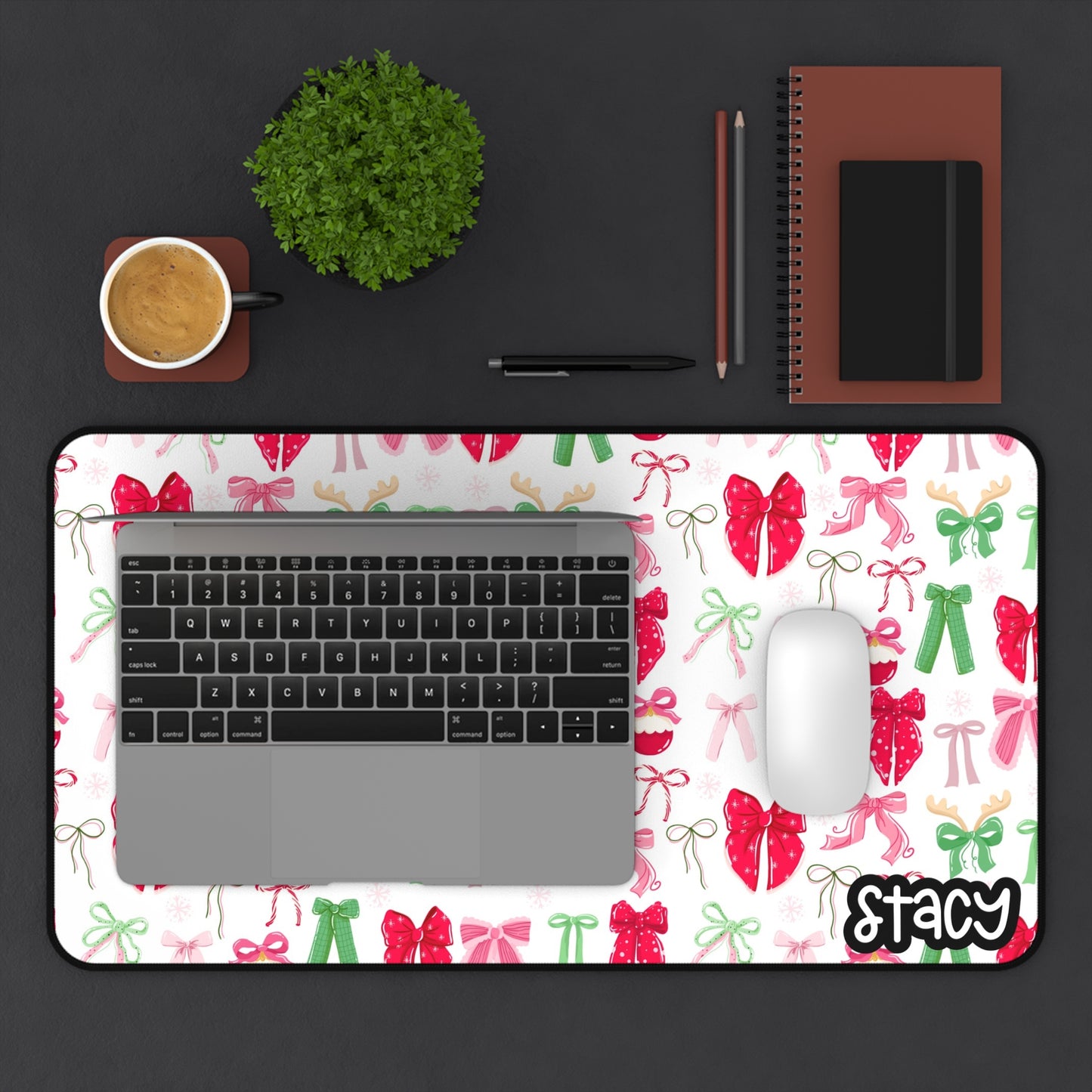 Coquette Christmas Bows Desk Mat (white) - Personalized with Name