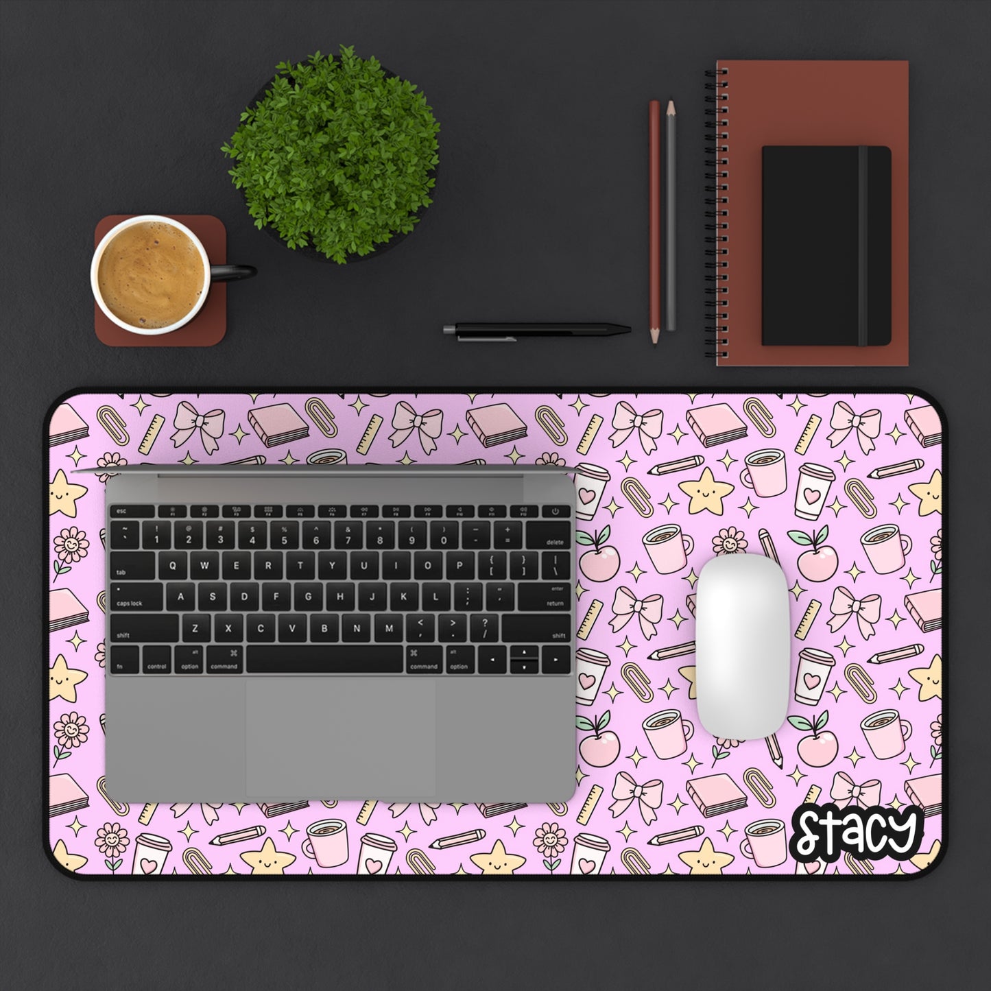 Cute Teacher Themed Desk Mat Pink, Charming Desk Mat with Cute Stationery Design, Office Decor, Custom Desk Accessories, Gift for Students, Aesthetic Work Space