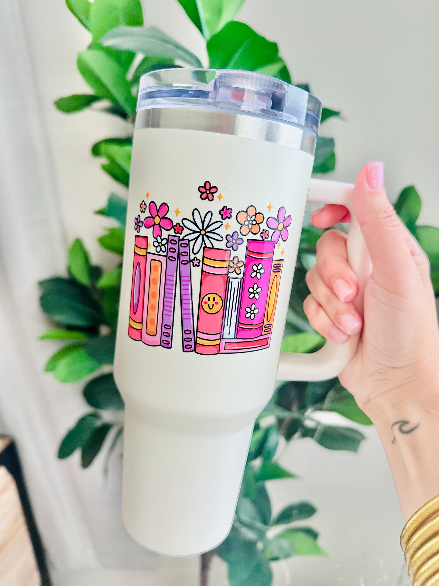 Bookish Girl Era 40oz Tumbler with Handle – Spill-Proof Lid – Trendy Iced Coffee Cup - Bookish Stanley Cup