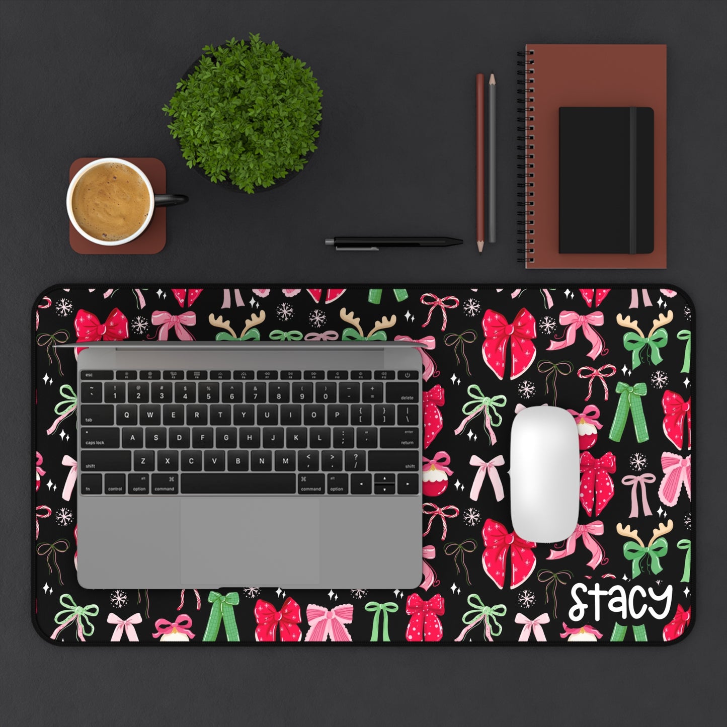 Coquette Christmas Bows Desk Mat with Personalized Name