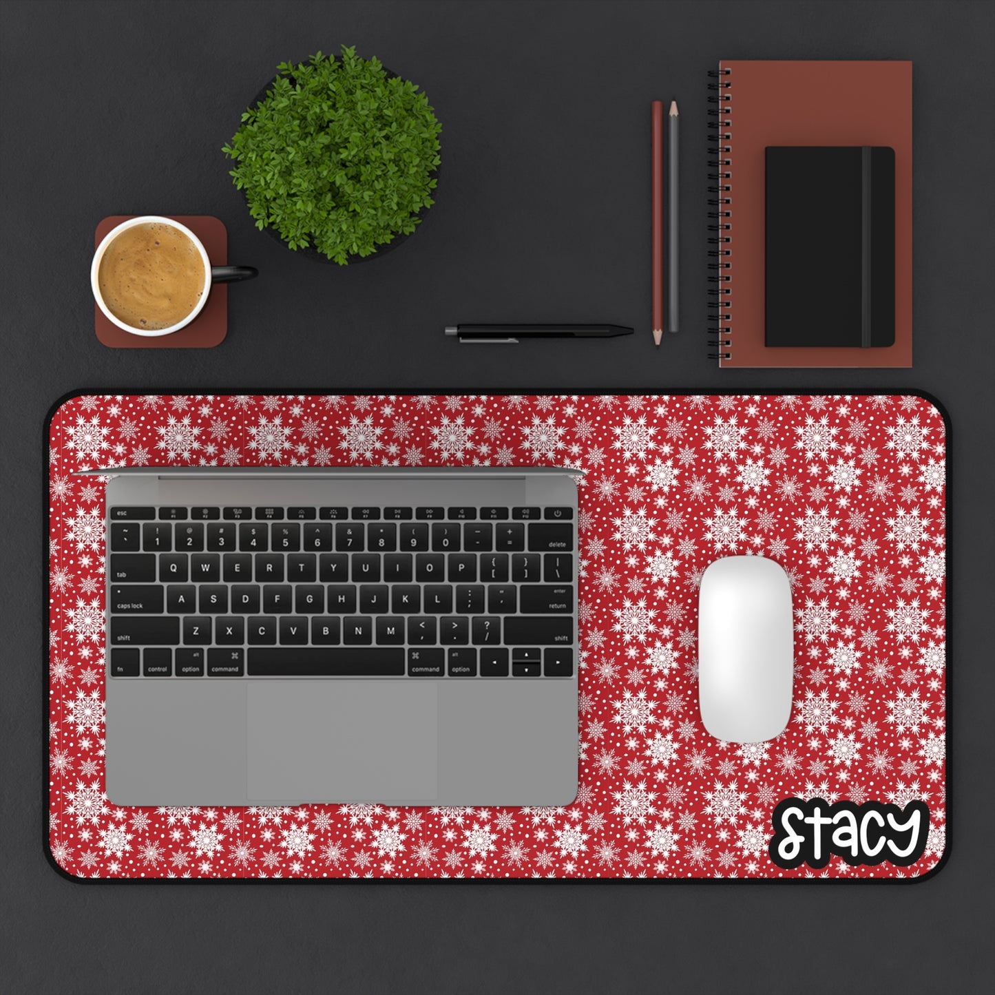 Christmas Red Snowflakes Desk Mat