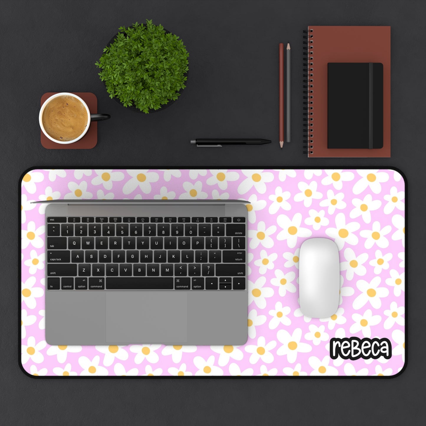 Daisies Desk Mat Pastel Pink, Floral Desk Mat - Cute Pink Flower Mouse Pad, Office Decor, Gift for Her, Desk Accessories, Study Space, Pastel Aesthetic