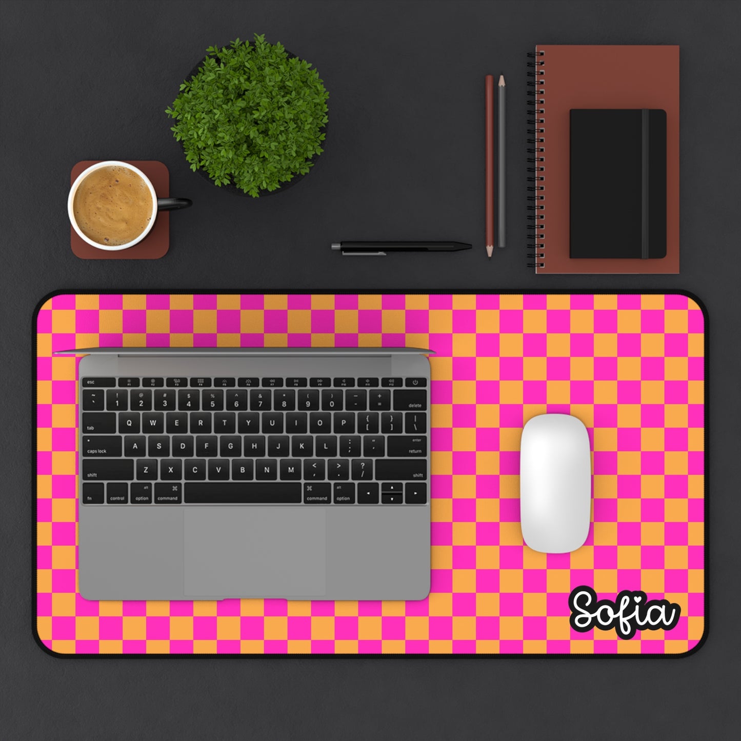 Hot Pink Checkered Desk Mat | Custom Office Decor, Work From Home Accessory, Gamer Mat, Stylish Desk Utility