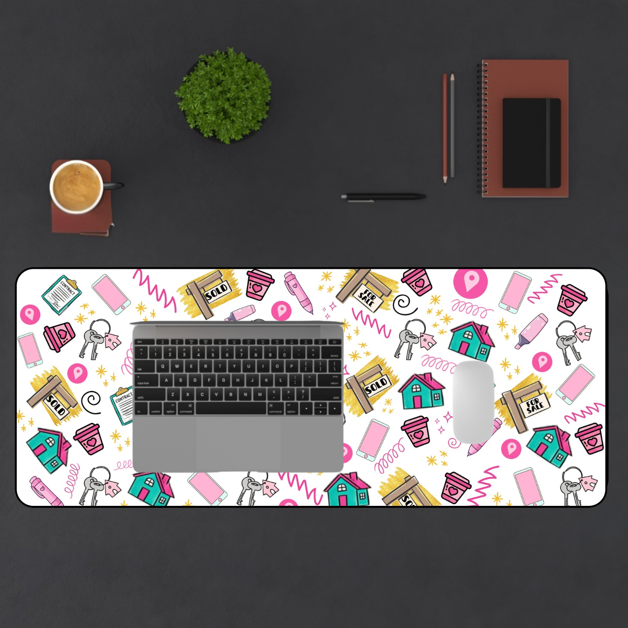 Cute Realtor Desk Mat — Realtor Keys, Home Icons Mouse Pad