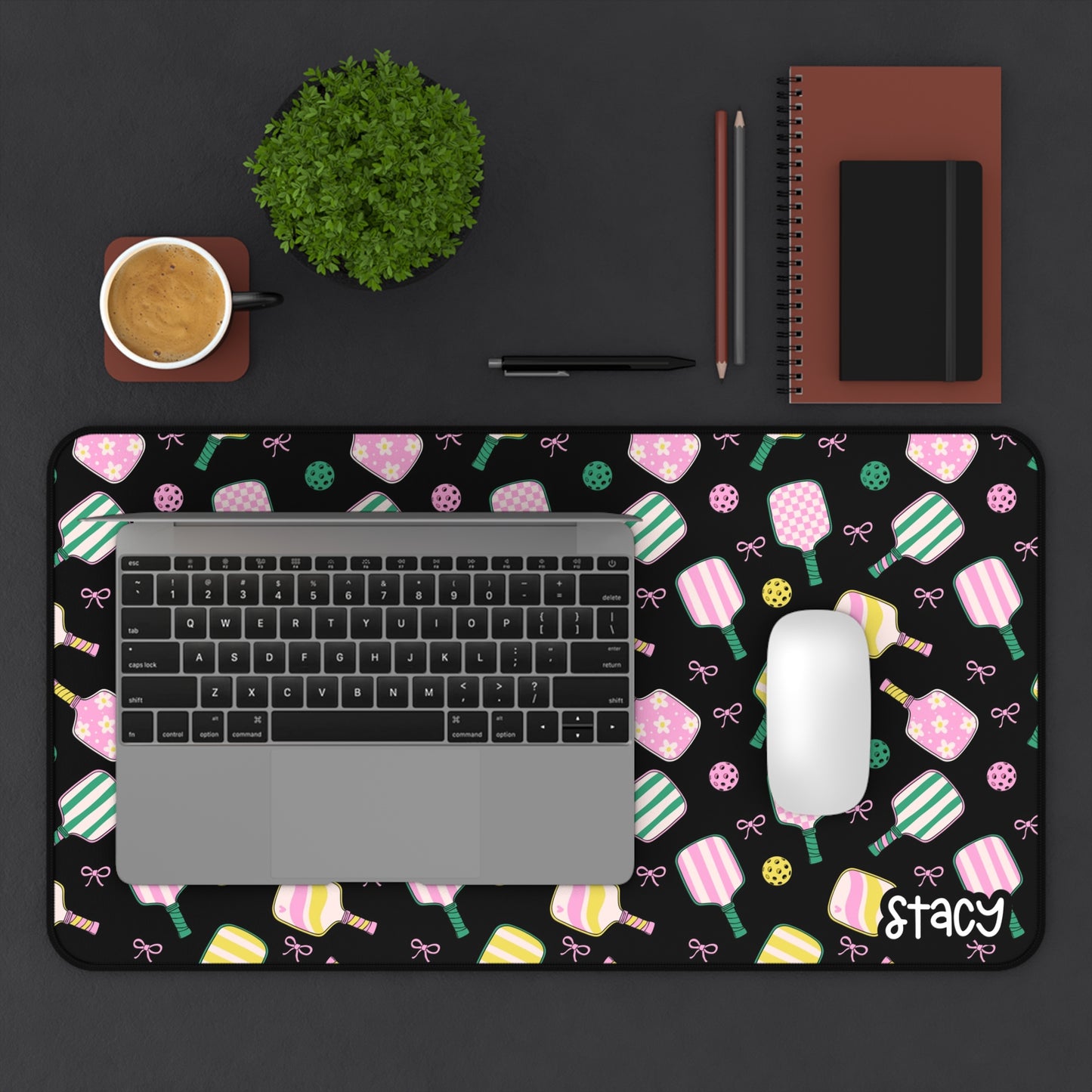 Cute Pickleball Desk Mat (black), Coquette Pickleball Mouse Pad, Home Office Decor, Gift for Students, Desk Accessories, Study Stationery, Cute Work Space