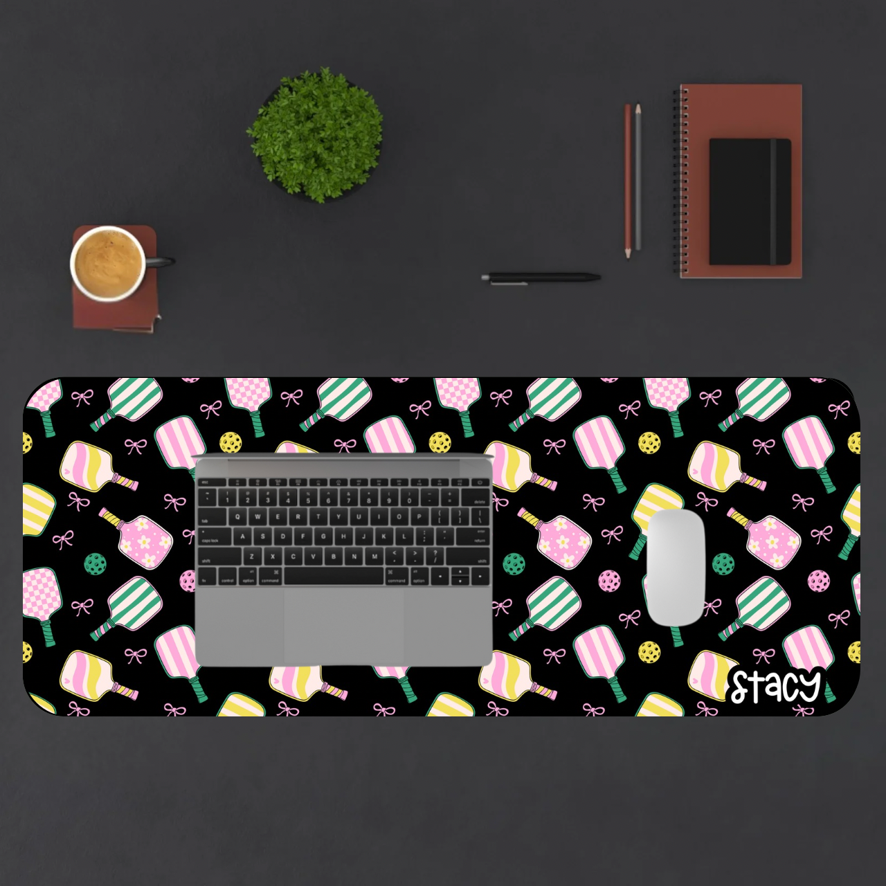 Cute Pickleball Desk Mat (black), Coquette Pickleball Mouse Pad, Home Office Decor, Gift for Students, Desk Accessories, Study Stationery, Cute Work Space