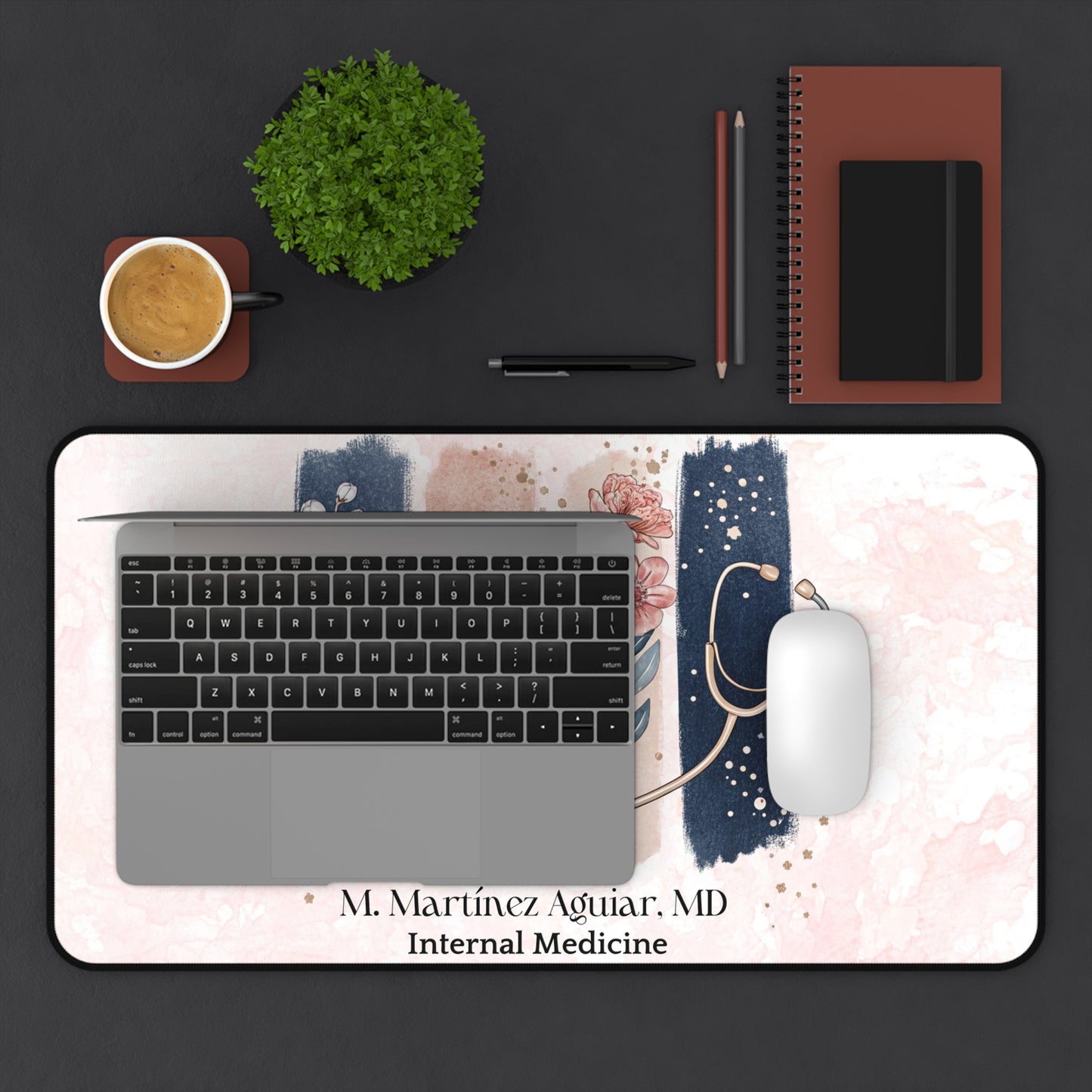 Personalized Floral Desk Mat for Healthcare Professionals, Medical Desk Accessory, Office Decor, Gift for Doctors, Nurses, Medical Staff