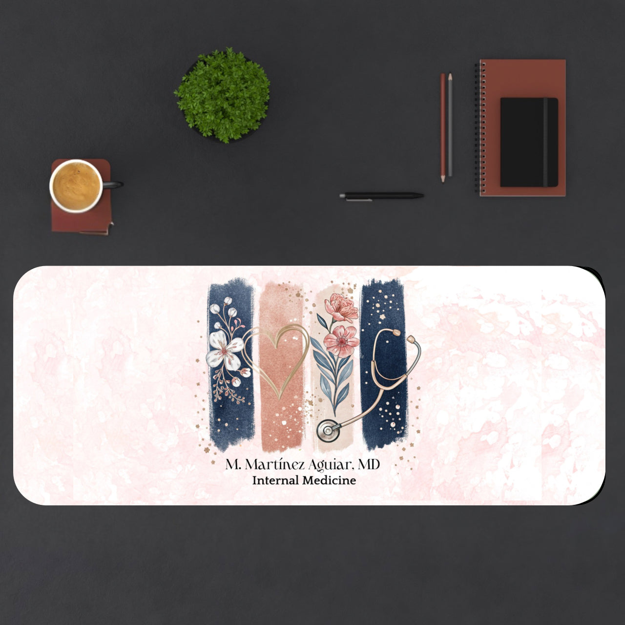 Personalized Floral Desk Mat for Healthcare Professionals, Medical Desk Accessory, Office Decor, Gift for Doctors, Nurses, Medical Staff